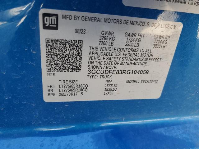 3GCUDFE83RG104059 - 2024 CHEVROLET SILVERADO K1500 LT TRAIL BOSS BLUE photo 12