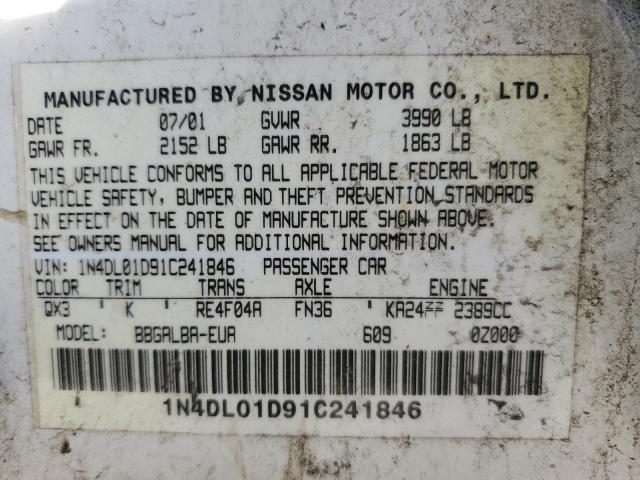 1N4DL01D91C241846 - 2001 NISSAN ALTIMA XE WHITE photo 12