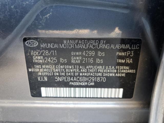 5NPEB4AC6BH291870 - 2011 HYUNDAI SONATA GLS GRAY photo 12