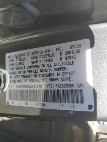 1HGCP36859A001970 - 2009 HONDA ACCORD EXL GRAY photo 12