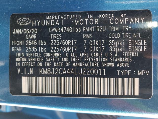 KM8J2CA44LU220011 - 2020 HYUNDAI TUCSON SE BLUE photo 13