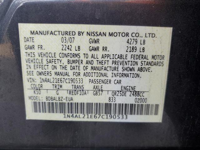 1N4AL21E67C190533 - 2007 NISSAN ALTIMA 2.5 GRAY photo 12