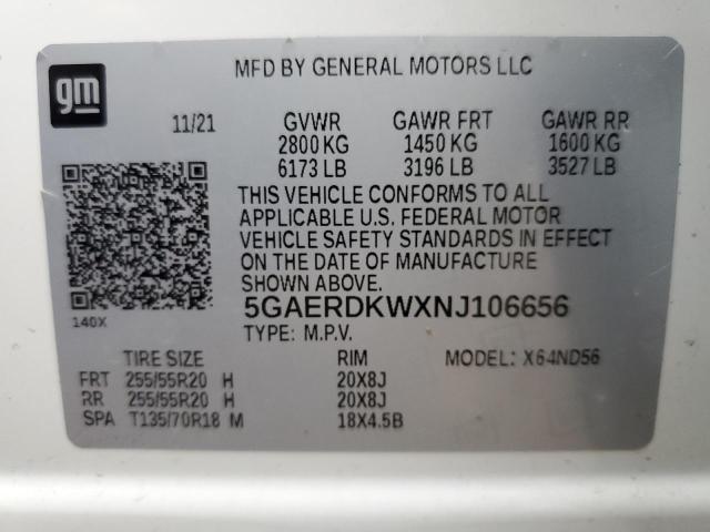 5GAERDKWXNJ106656 - 2022 BUICK ENCLAVE AVENIR WHITE photo 13