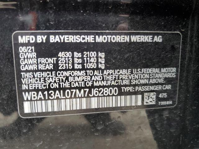 WBA13AL07M7J62800 - 2021 BMW M235XI BLACK photo 12