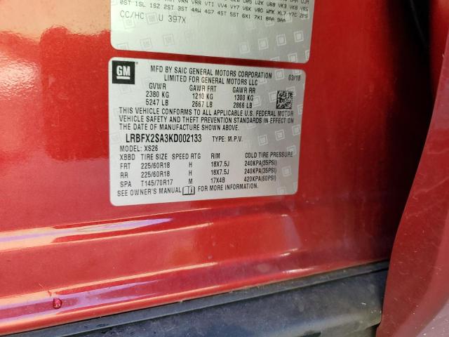 LRBFX2SA3KD002133 - 2019 BUICK ENVISION ESSENCE RED photo 13