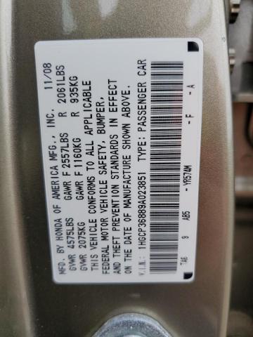 1HGCP36889A023851 - 2009 HONDA ACCORD EXL GOLD photo 12