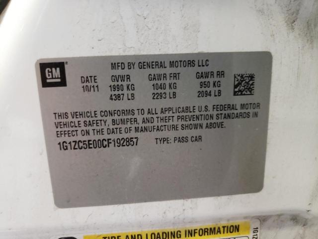 1G1ZC5E00CF192857 - 2012 CHEVROLET MALIBU 1LT 白色 照片 12