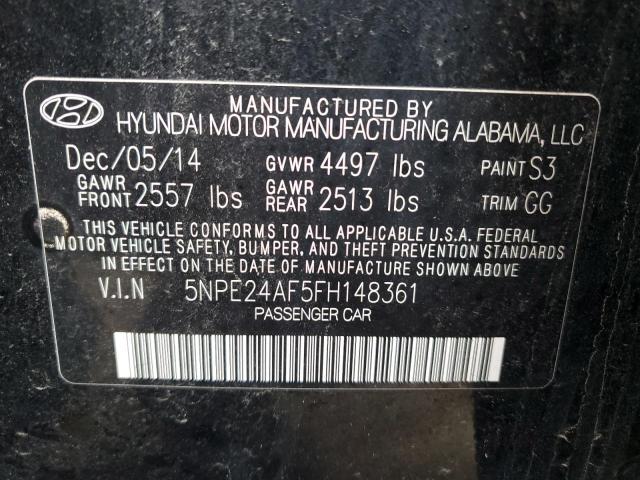 5NPE24AF5FH148361 - 2015 HYUNDAI SONATA SE BLACK photo 12