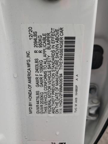 1HGCV2F99MA006784 - 2021 HONDA ACCORD TOURING WHITE photo 12