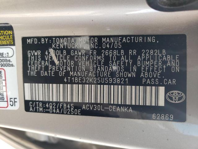 4T1BE32K25U593821 - 2005 TOYOTA CAMRY LE TAN photo 12