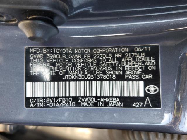 JTDKN3DU2B1378018 - 2011 TOYOTA PRIUS GRAY photo 12