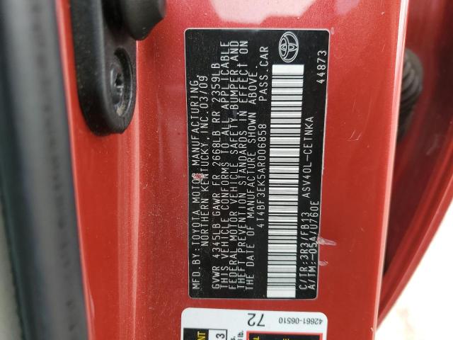 4T4BF3EK5AR006858 - 2010 TOYOTA CAMRY BASE RED photo 12