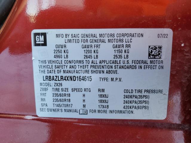 LRBAZLR4XND164615 - 2022 BUICK ENVISION PREFERRED MAROON photo 13