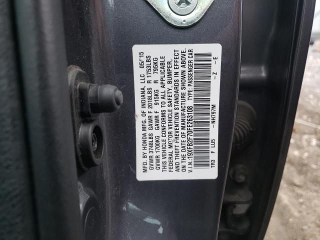 19XFB2F70FE263108 - 2015 HONDA CIVIC SE GRAY photo 12