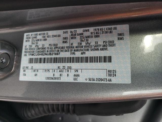 1FMCU0H62NUB21697 - 2022 FORD ESCAPE SEL SILVER photo 13