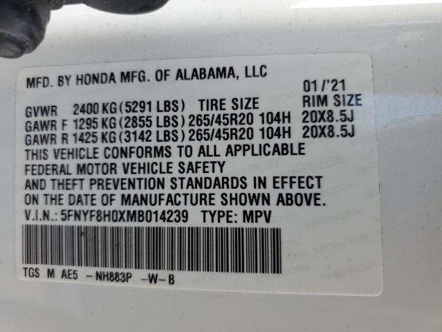 5FNYF8H0XMB014239 - 2021 HONDA PASSPORT ELITE WHITE photo 14