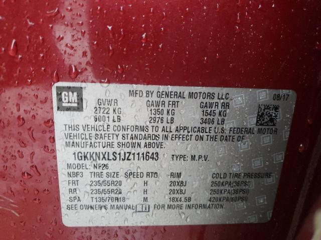 1GKKNXLS1JZ111643 - 2018 GMC ACADIA DENALI RED photo 14