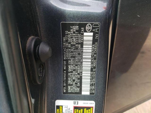 2T1BU4EE1AC532793 - 2010 TOYOTA COROLLA BASE CHARCOAL photo 12