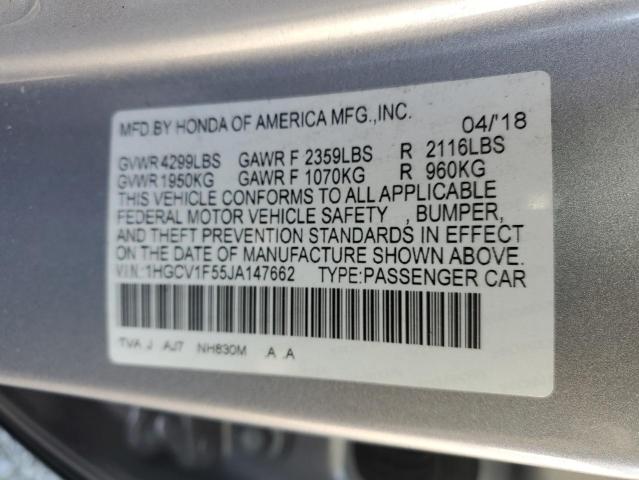 1HGCV1F55JA147662 - 2018 HONDA ACCORD EXL SILVER photo 12