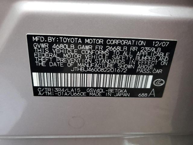 JTHBJ46G082201672 - 2008 LEXUS ES 350 SILVER photo 13