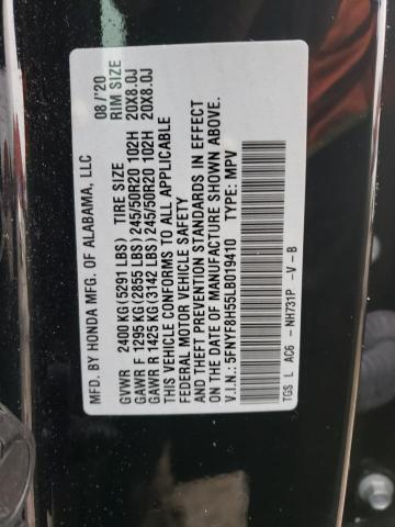 5FNYF8H55LB019410 - 2020 HONDA PASSPORT EXL أسود صورة 13