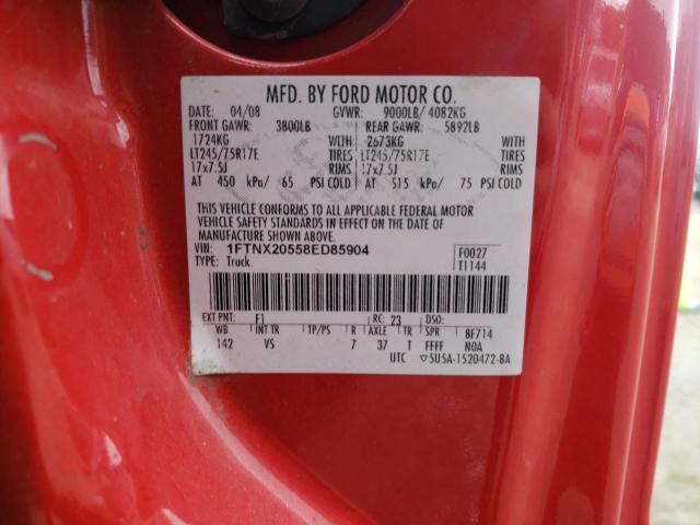 1FTNX20558ED85904 - 2008 FORD F250 SUPER RED photo 12