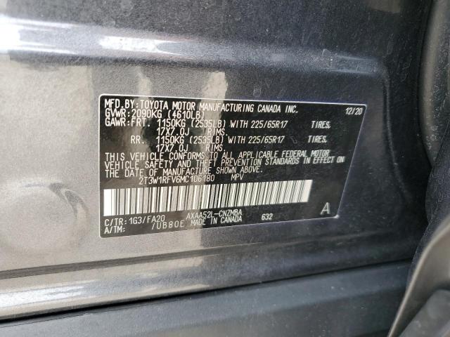 2T3W1RFV6MC106180 - 2021 TOYOTA RAV4 XLE GRAY photo 13