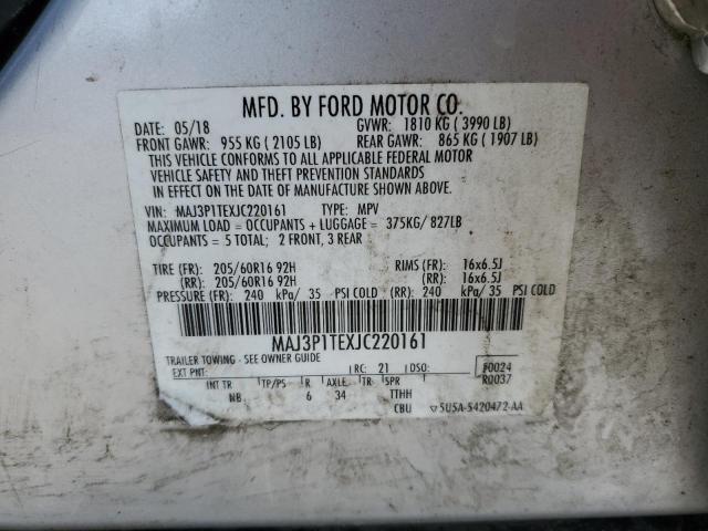 MAJ3P1TEXJC220161 - 2018 FORD ECOSPORT SE ვერცხლისფერი ფოტო 14