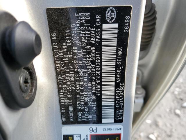 4T4BF1FK6ER426041 - 2014 TOYOTA CAMRY L SILVER photo 12