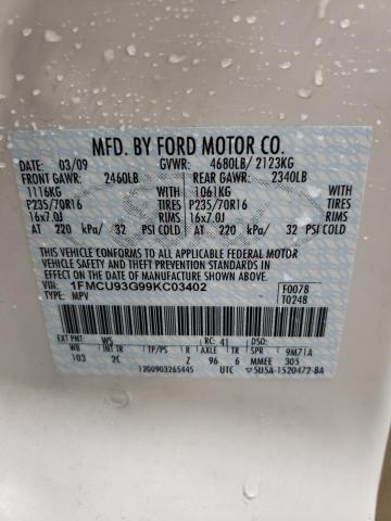 1FMCU93G99KC03402 - 2009 FORD ESCAPE XLT WHITE photo 12