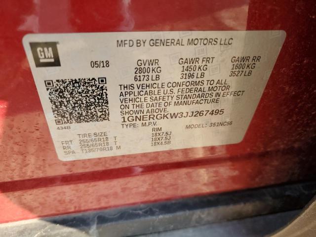 1GNERGKW3JJ267495 - 2018 CHEVROLET TRAVERSE LT RED photo 13