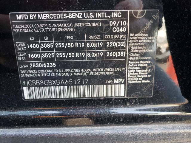 4JGBB8GBXBA651217 - 2011 MERCEDES-BENZ ML 350 4MATIC BLACK photo 13