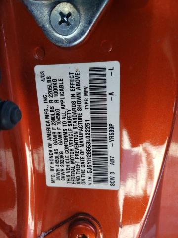 5J6YH28563L022251 - 2003 HONDA ELEMENT EX ORANGE photo 12