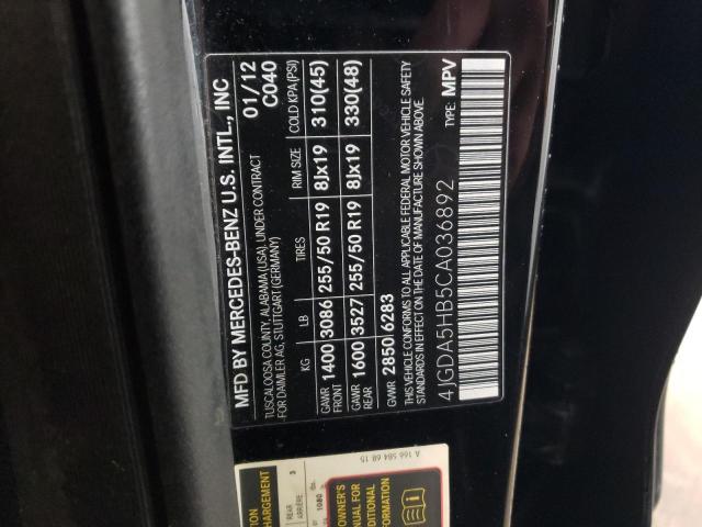 4JGDA5HB5CA036892 - 2012 MERCEDES-BENZ ML 350 4MATIC BLACK photo 12