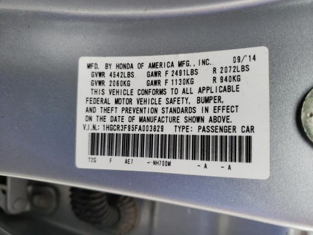 1HGCR3F95FA003829 - 2015 HONDA ACCORD TOURING SILVER photo 12