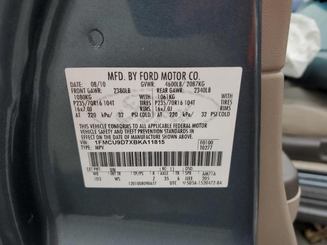 1FMCU9D7XBKA11815 - 2011 FORD ESCAPE XLT BLUE photo 12