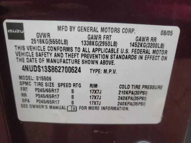 4NUDS13S862700624 - 2006 ISUZU ASCENDER S 勃艮第红 照片 13