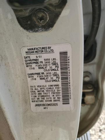 JN8DR09X32W652025 - 2002 NISSAN PATHFINDER LE თეთრი ფოტო 12