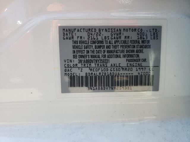 3N1AB8DV7NY259331 - 2022 NISSAN SENTRA SR WHITE photo 12