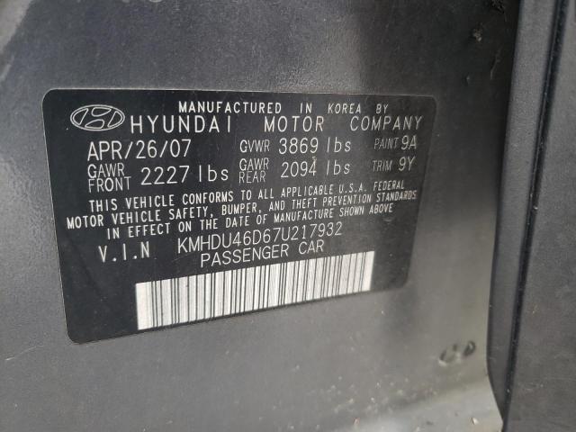 KMHDU46D67U217932 - 2007 HYUNDAI ELANTRA GLS GRAY photo 12