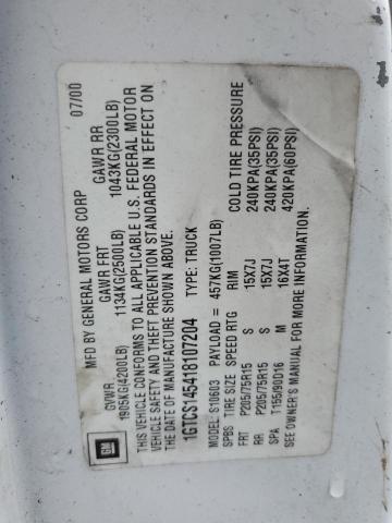 1GTCS145418107204 - 2001 GMC SONOMA WHITE photo 12