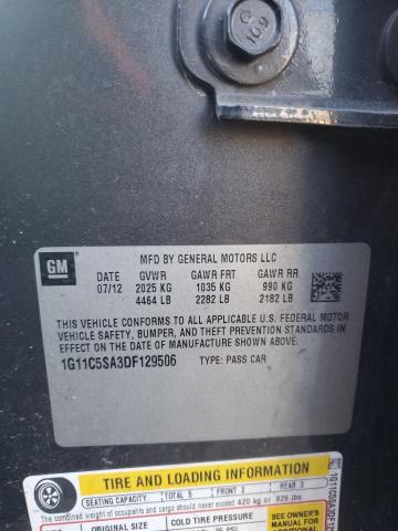 1G11C5SA3DF129506 - 2013 CHEVROLET MALIBU 1LT BLACK photo 12