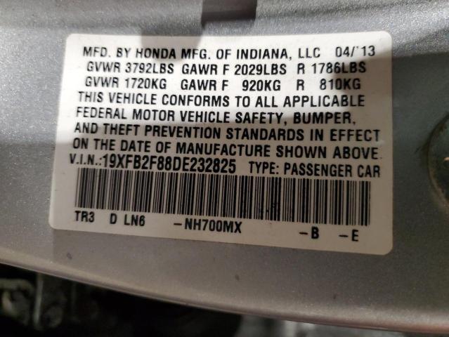 19XFB2F88DE232825 - 2013 HONDA CIVIC EX SILVER photo 12