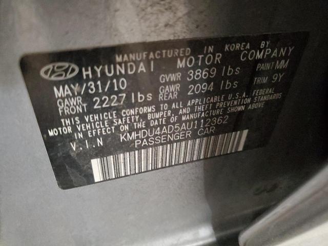 KMHDU4AD5AU112362 - 2010 HYUNDAI ELANTRA BLUE GRAY photo 12