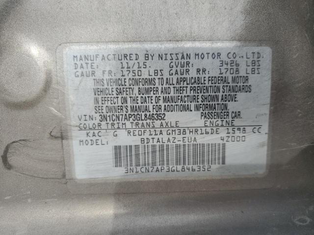 3N1CN7AP3GL846352 - 2016 NISSAN VERSA S CHARCOAL photo 13