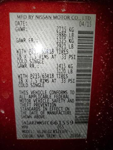 5N1AR2MM5FC661559 - 2015 NISSAN PATHFINDER S 红色 照片 13