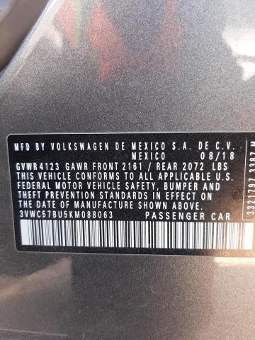 3VWC57BU5KM088063 - 2019 VOLKSWAGEN JETTA S GRAY photo 13