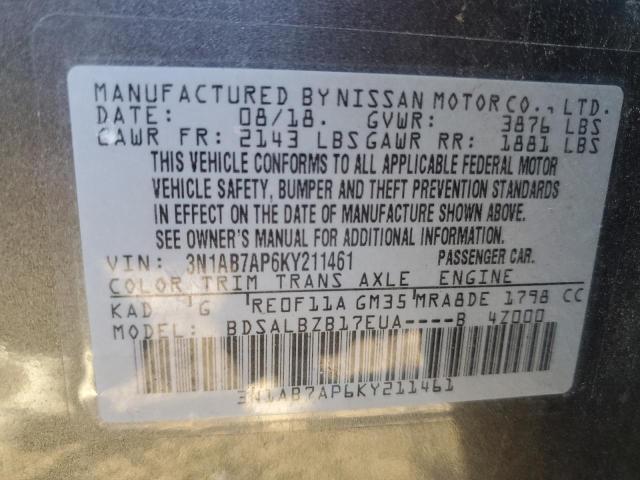 3N1AB7AP6KY211461 - 2019 NISSAN SENTRA S GRAY photo 12