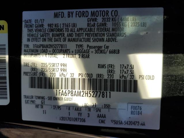 1FA6P8AM2H5277811 - 2017 FORD MUSTANG BLACK photo 12