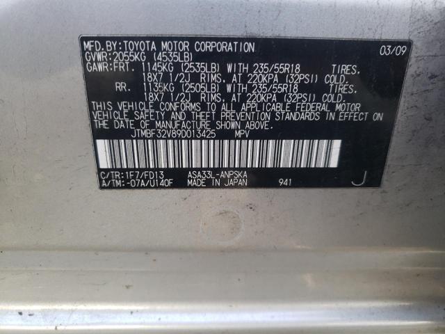 JTMBF32V89D013425 - 2009 TOYOTA RAV4 SPORT SILVER photo 12